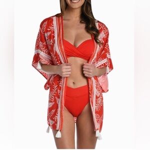 La Blanca Resortwear NWT‎ Tapestry Tassel-Trim Challis Coverup Kimono OS